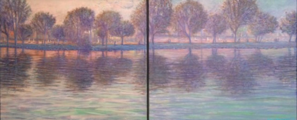 Along the Lagoon 2019 24x56 diptych $1800 by Walter Baranowski