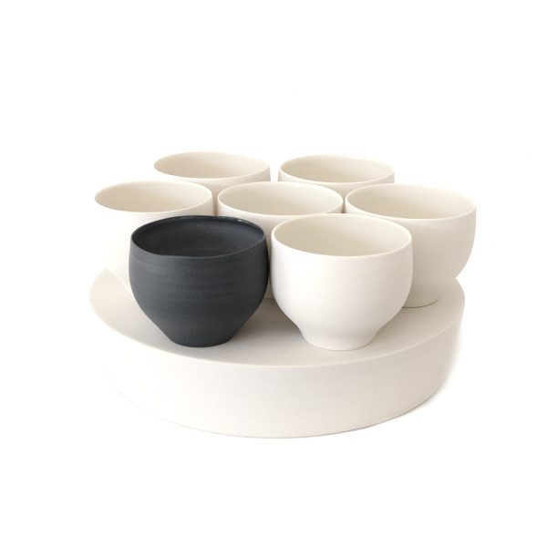 Porcelain Pedestal Bowl with set of Cups by Lilith Rockett