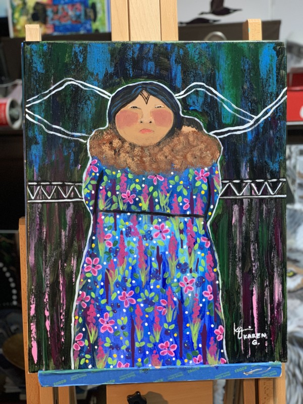 "Village Girl & her Coat of Many Colors" ❤️ 16x20, original painting on canvas Available / Prints available also Shipping available in the US 295 by Karen  (Eben) Garcia
