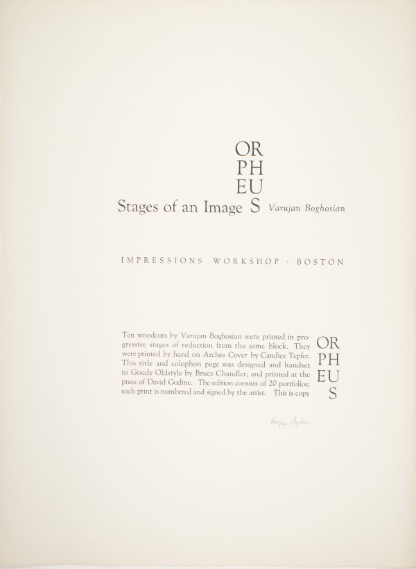 Orpheus, Stages of an Image by Varujan Boghosian
