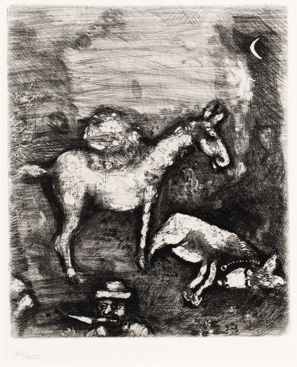 Les deux mulets [The two mules], from Jean de la Fontaine, Fables, Paris, Tériade Editeur by Marc Chagall
