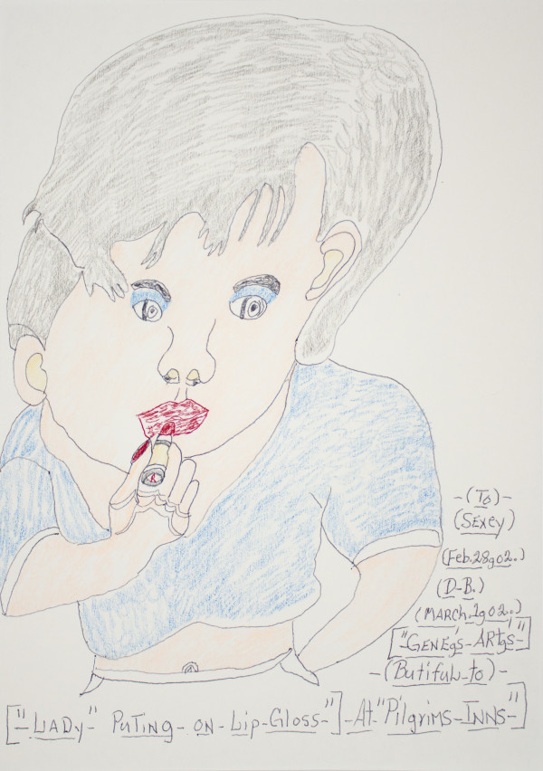 Lady Puting on Lip Gloss, 2002 by Gene Merritt
