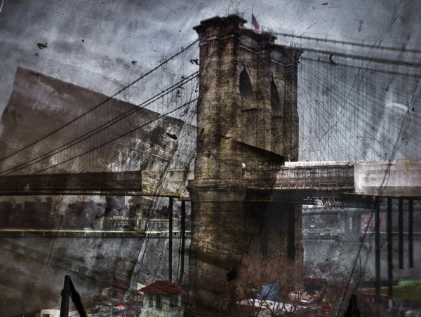 Tent–Camera Image on Ground: Rooftop View of the Brooklyn Bridge–Brooklyn Side by Abelardo Morell