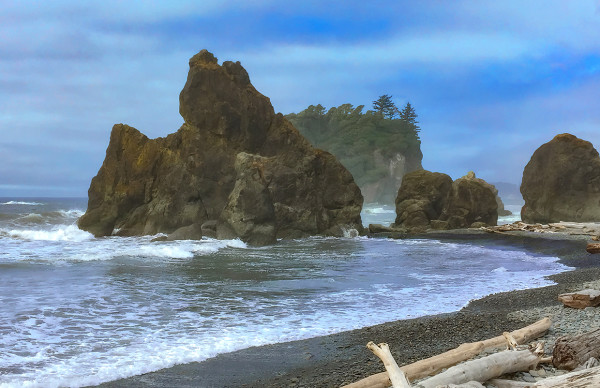 Ruby Beach Sea Stacks and Abbey Island Misty  Afternoon by Rodney Buxton