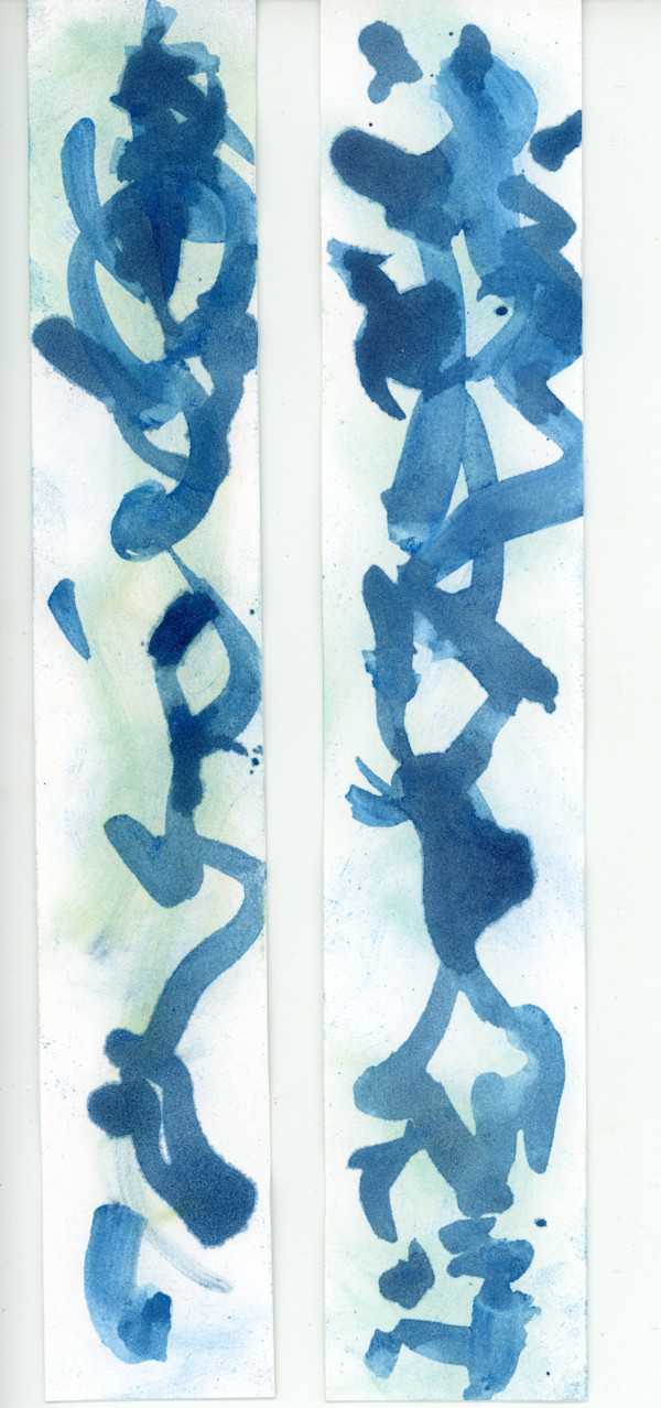 blue calligraphic gestural diptych by Sherri Silverman
