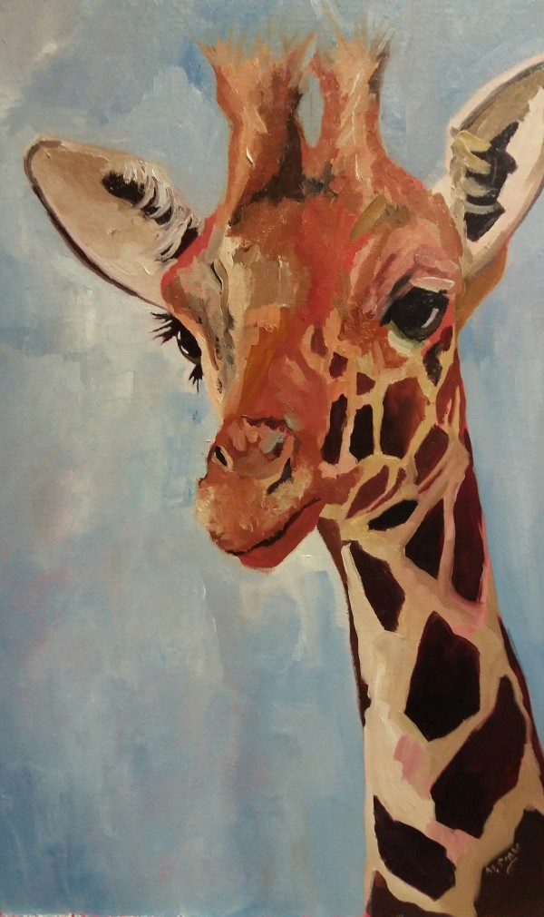Jerry Giraffe Oil on MDF Canvas board- A Funky Fun Painting by Marjory Sime