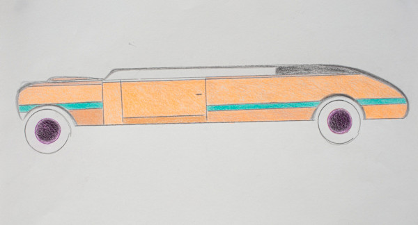 Neon Orange with Turquoise Stripe Car by Alan Ward