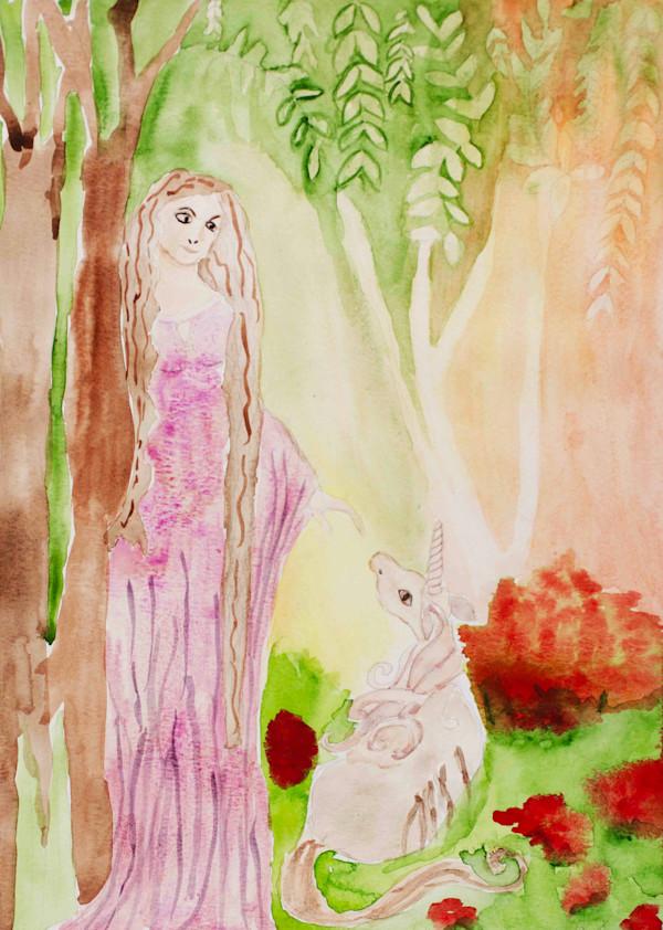 Unicorn Maiden with Unicorn by Bridget Jackson