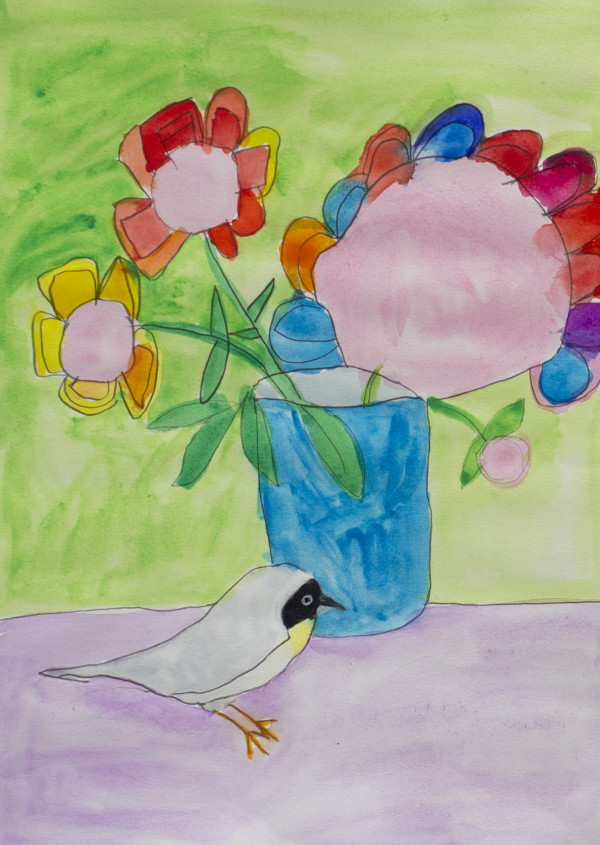 Bird and Flower Vase by Cynthia Adams