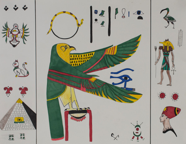 Egyptian Bird with Symbols by Darwin Lawson