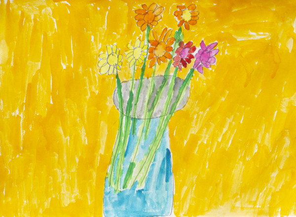 Vase of Flowers Next to Yellow Wall by Debbie Wann