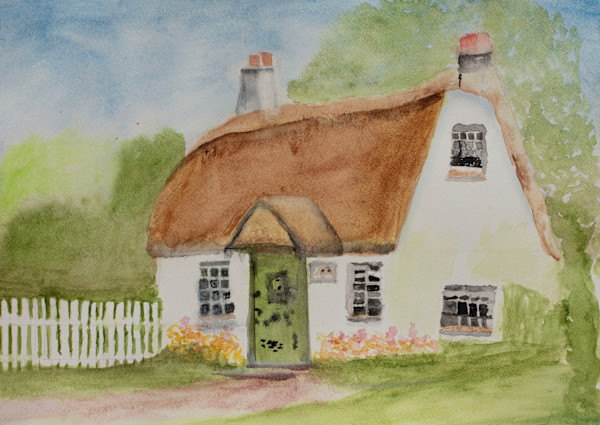 Country Cottage with Green Door by Gabriela  DeJohn