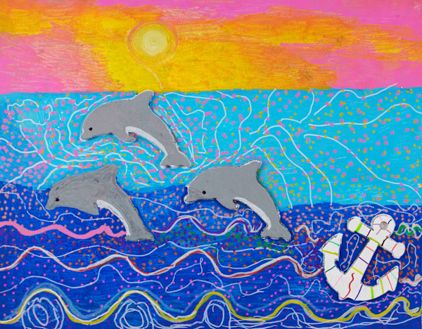 Dolphins Sunset Ride by Katie Buster