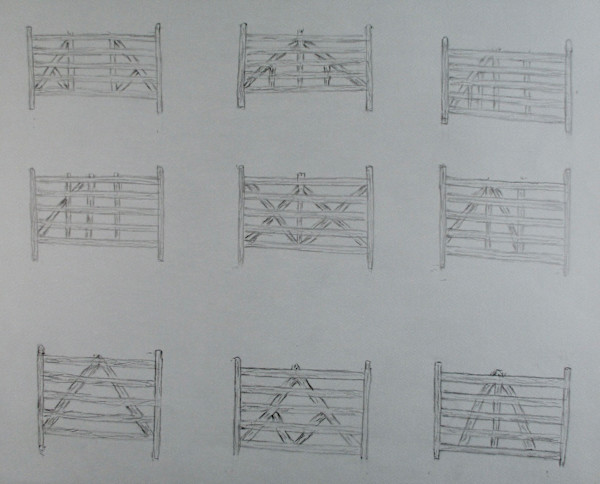 Fence Study on Blue Paper by Toni Johnston