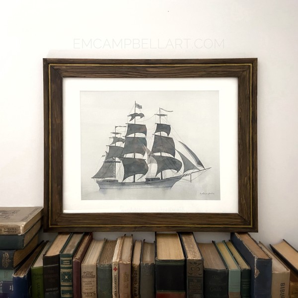 Watercolor Ship Painting "Fighting Through the Fog" Original by Em Campbell by Em Campbell