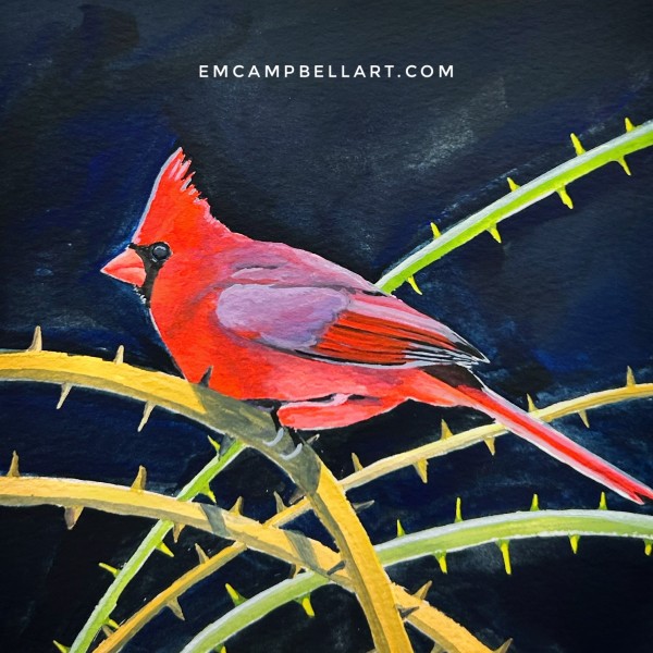 Cardinal in Thorns by Em Campbell