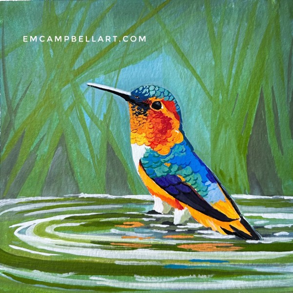 Blue and Orange Hummingbird by Em Campbell