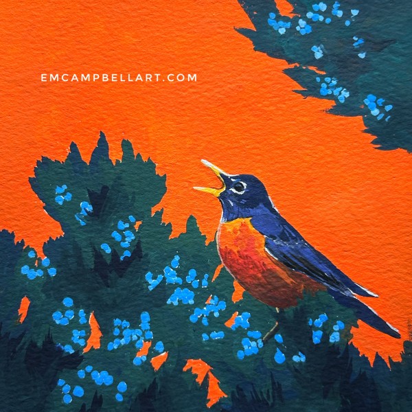 Singing Robin in Cedar by Em Campbell