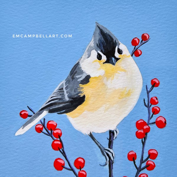 Tufted Titmouse in Berries by Em Campbell