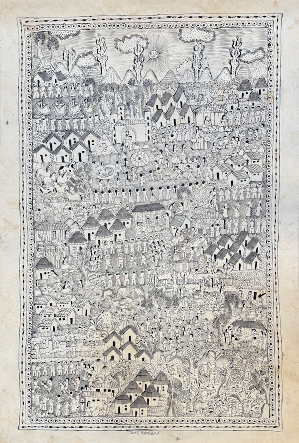 Pueblo with the Cactus and Spotted Ponies by TOMAS RAMIREZ, Image 1.