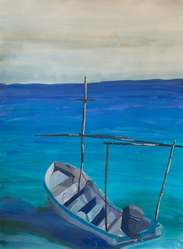 Boat alone in the Ocean by Kelly Karim