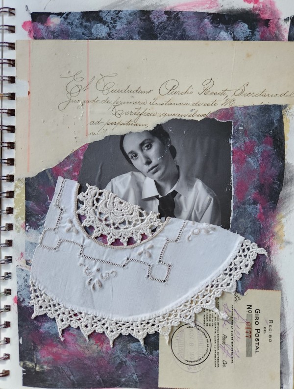 Untitled - collage (woman + doily) by Corrie McCluskey