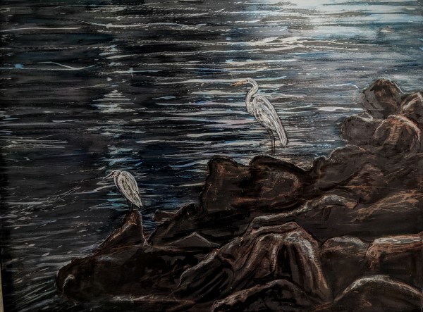 Cranes on the rocks by James Norman Paukert