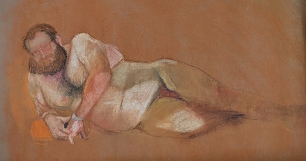Life drawing male study pastel 1986 by James Norman Paukert