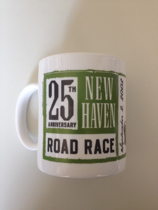 "25th Anniversary New Haven Road Race" -- Collector's mug by Garry Trudeau