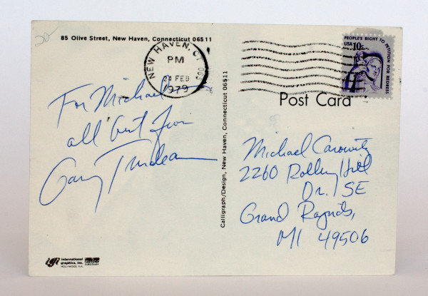 "For Michael, All best from Garry Trudeau - Postcard"