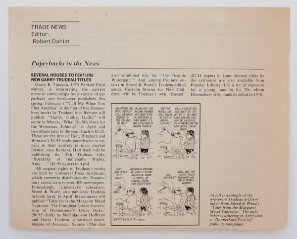 "Trade News - Several Houses to Feature Garry Trudeau Titles" by Garry Trudeau