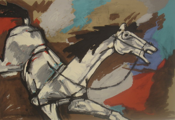 White blue grey brown horse 84/125 by M F Husain
