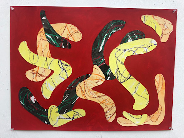 Collaged strokes on red by Anna Marie Rockwell, Image 1.