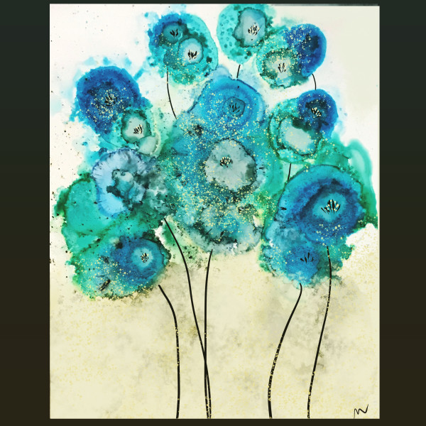 Abstract Turquoise Flowers by Margo Thomas