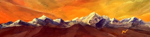 Fiery Sunset - Digital Study Mountain Range