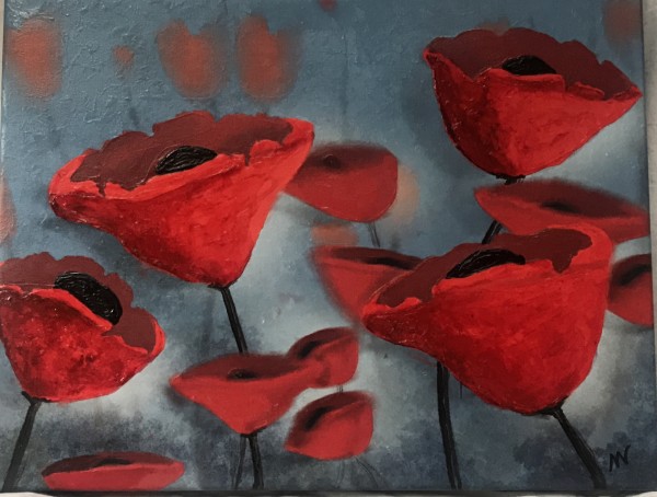 Red Poppies on Blue by Margo Thomas
