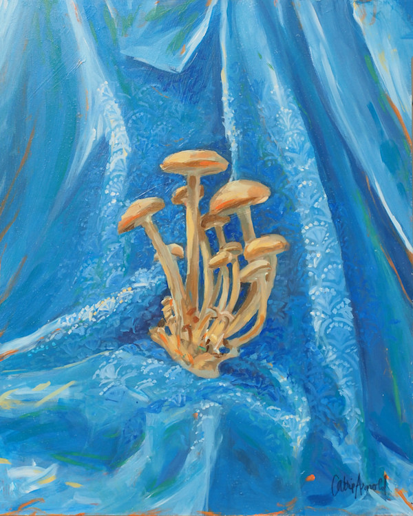 Jeremy's Mushrooms on German Blaudruck Fabric by Carrie Arnold