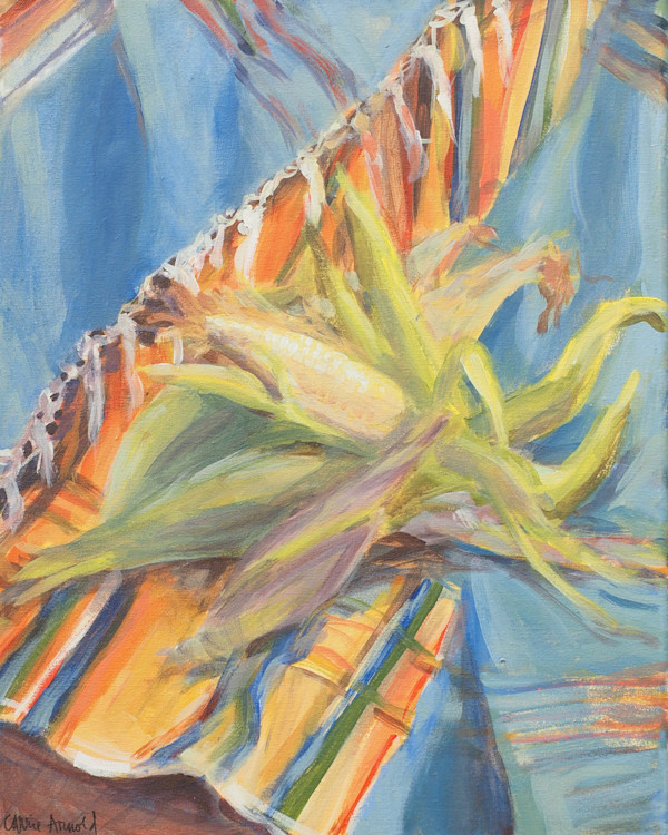 Corn with Mexican Woven tablecloth by Carrie Arnold