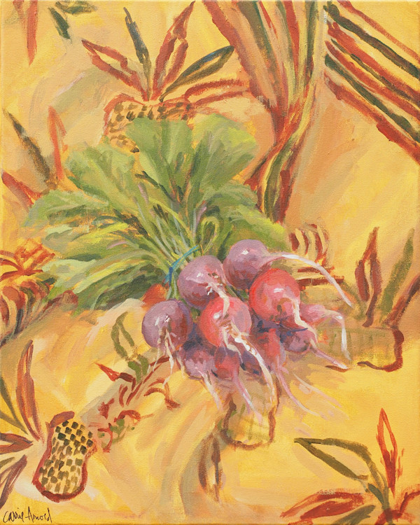 Radishes on Cameroonian Fabric by Carrie Arnold