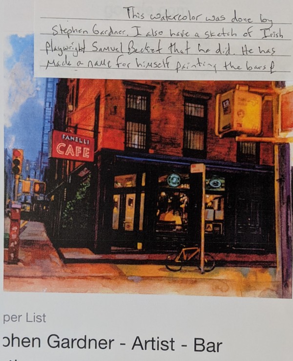Fanelli Cafe Exterior - notes by Stephen Gardner