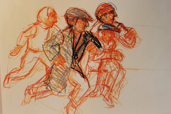 Untitled - 3 Figures Running by Leopold Segedin