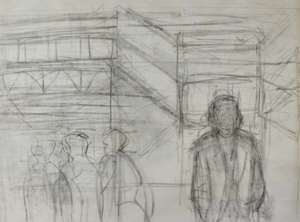 Study - Figures in Front of El Station by Leopold Segedin