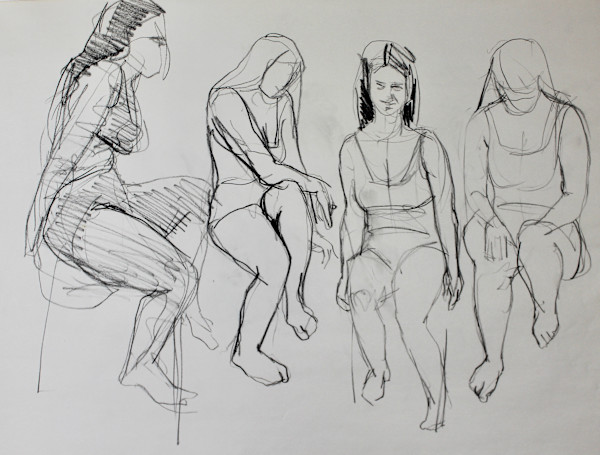 Study - Four Seated Women by Leopold Segedin