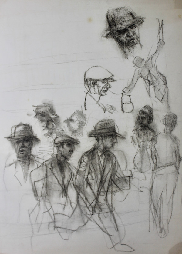 Study - Multiple Male Figures with Hats by Leopold Segedin