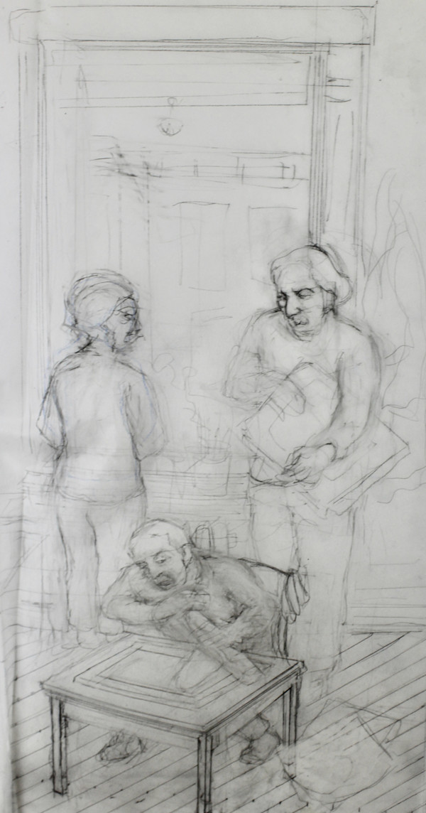 Tracing - Untitled - Three Figures By Window - 1 by Leopold Segedin, Image 2.