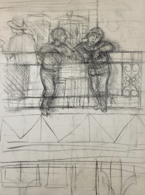 Unfinished - Two Young Men on El Platform by Leopold Segedin