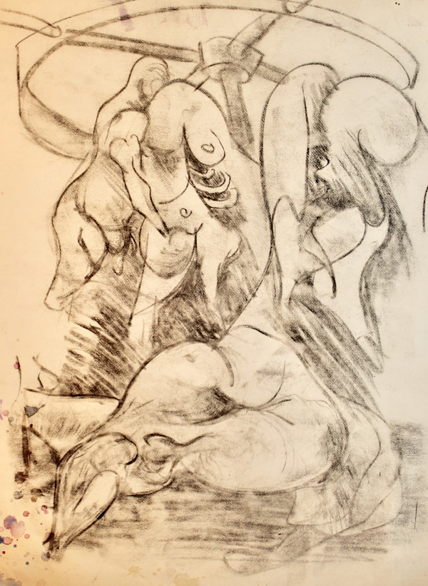 Untitled - Abstract in Charcoal (Body Parts Era) by Leopold Segedin
