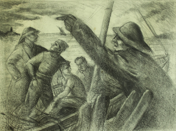Untitled - Five Men on Sailboat by Leopold Segedin