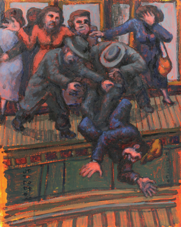 Untitled - Man Falling on L Tracks by Leopold Segedin