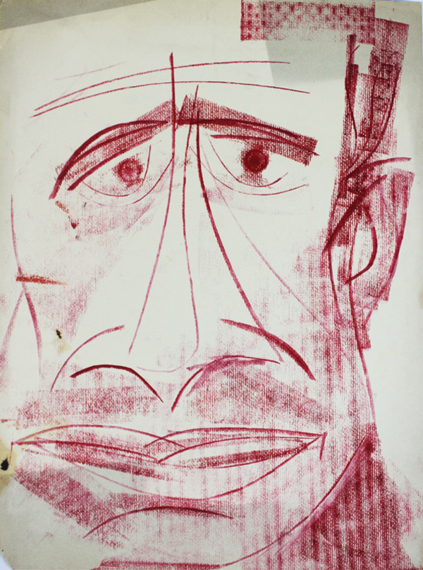 Untitled - Man's Face in Red by Leopold Segedin